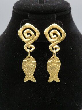 Norma Jean Matte Gold Fish Swirl Post Earrings